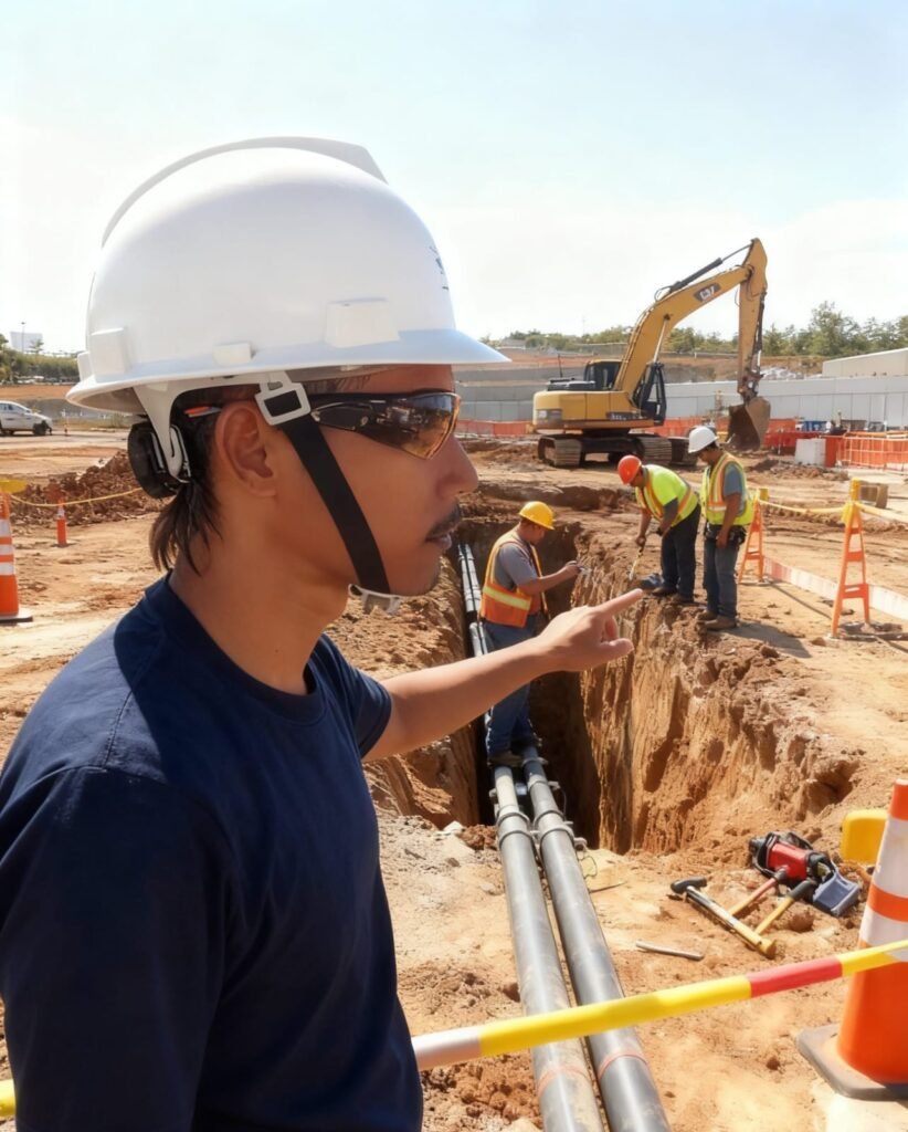 Kabel fiber optik dengan cahaya biru